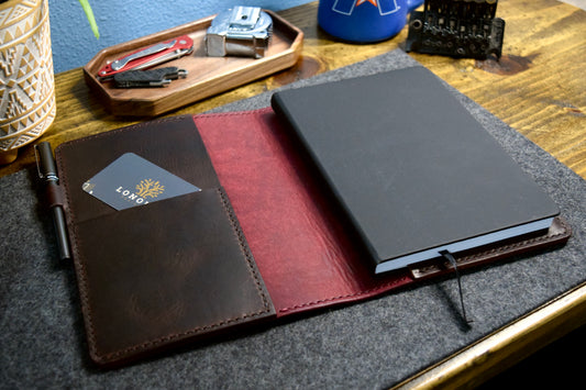 A5 Leather Journal Cover | Italian Leather Notebook Cover with Pen Loop & Pocket