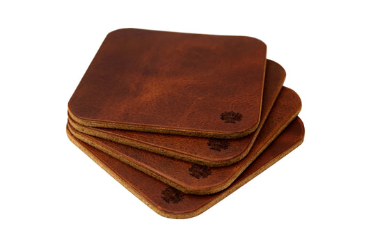 Leather Drink Coasters with Cork Base | Premium Protective Coaster Set (Set of 4)