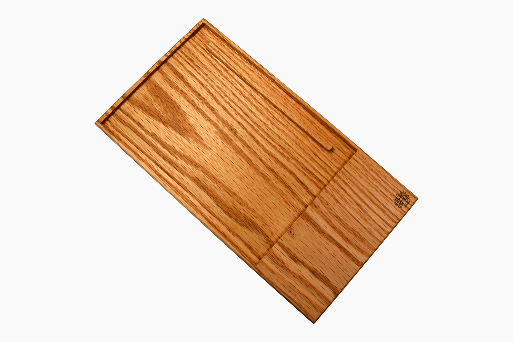 An oak wood notepad holder with a notepad and a pen placed on a white background