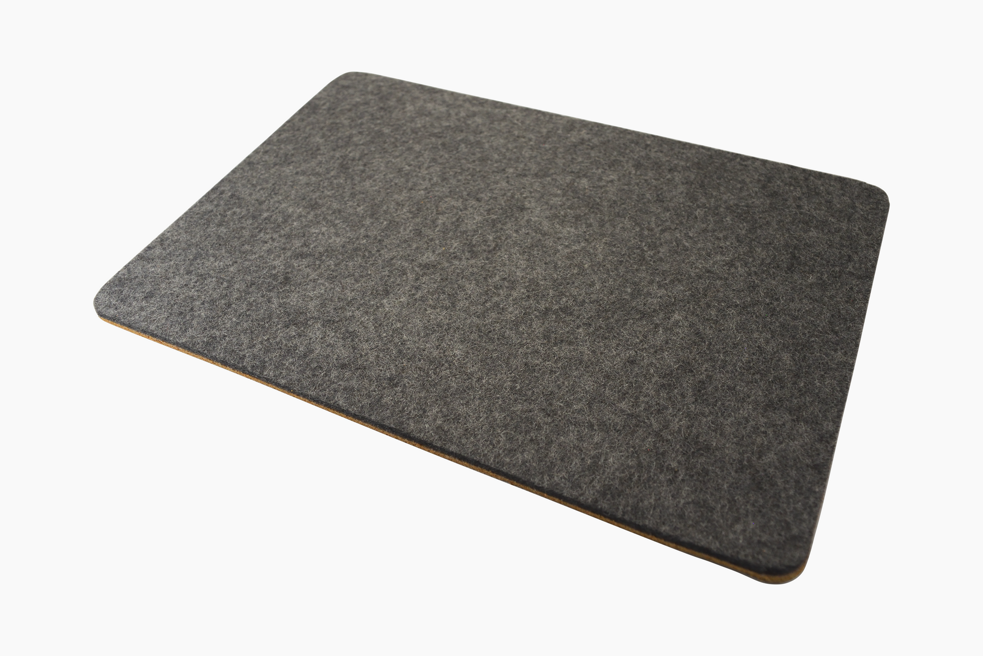 A rectangular Shadow gray wool mouse pad with a smooth surface and cork backing.