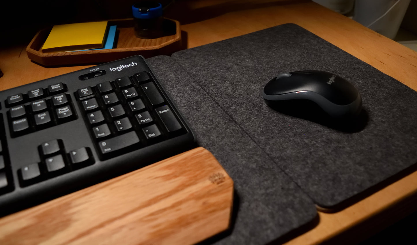 Shadow Gray wool mouse pad on a desk combined with desk pad