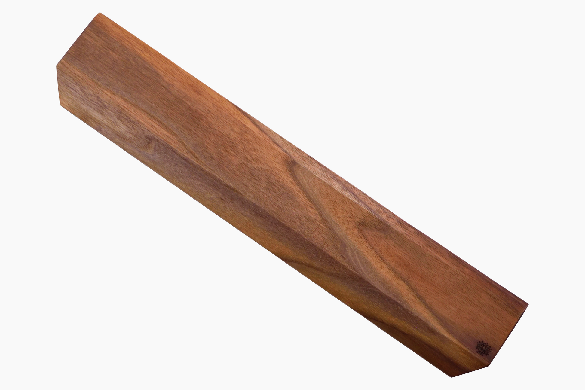 A rectangular walnut wrist rest with a smooth finish on a white background.