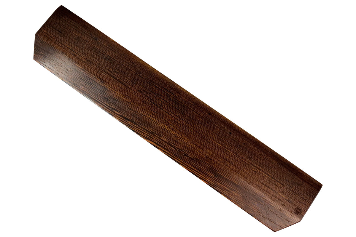 Lonoke Designs Wenge wood mechanical keyboard wrist rest on a solid white background.