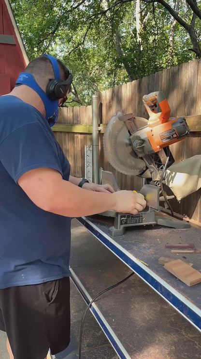 Video of the manufacturing process of the Lonoke Designs' mechanical keyboard wrist rest. Includes walnut, oak, and purpeheart being cut on a miter saw.