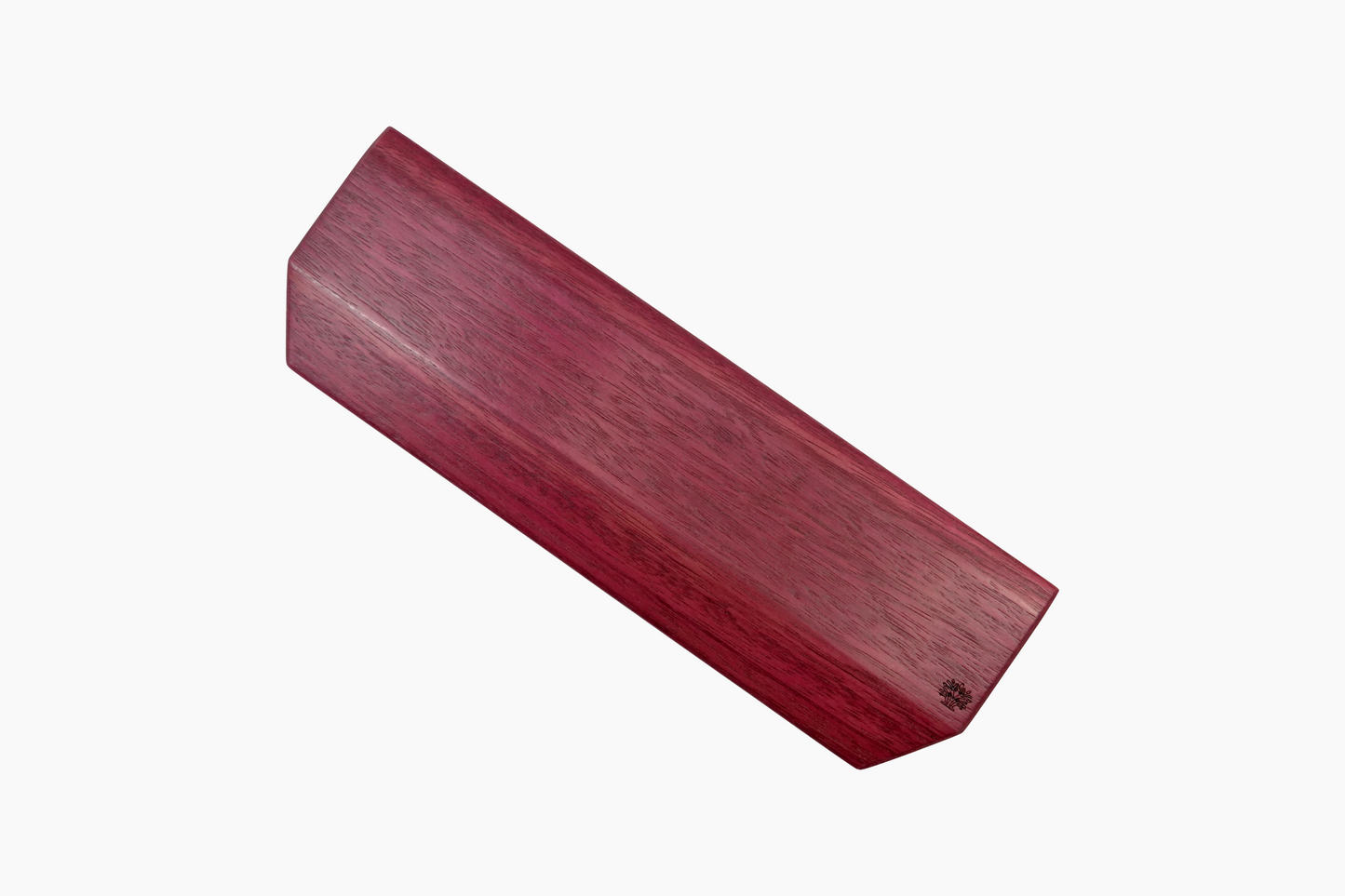 Top view of Purpleheart hardwood wrist rest by Lonoke Designs, handcrafted in Texas from solid wood.